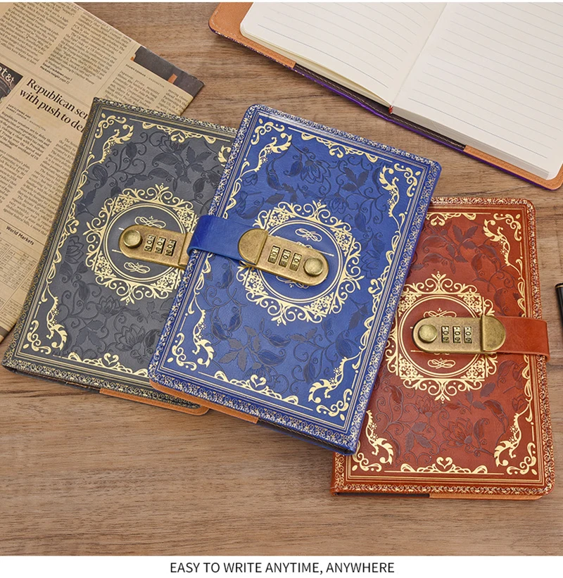 Retro-Digital-Passwort-Notizbuch, Tagebuch mit Schloss, A5, perfekt für Männer und Frauen – PU-Leder, Zahlenschloss, Personen, Privatsphäre – Detail 17