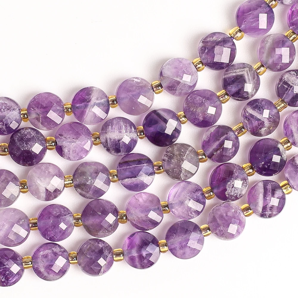 Amethyst Beads 6mm Faceted Coin Natural Stone Purple Flat Round Loose Beads For Jewelry Making DIY Bracelet Necklace Accessories