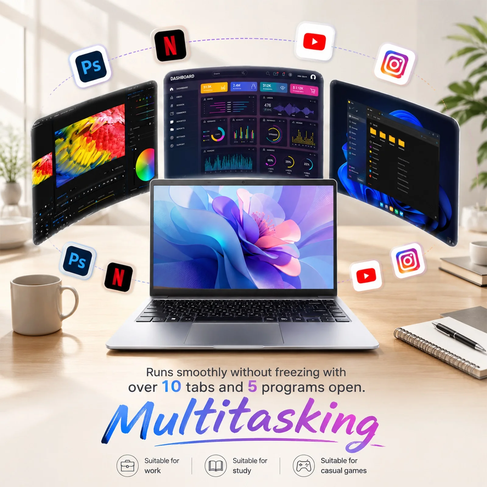 Brand New 14.1 Inch Laptop Intel Celeron N3450 8GB RAM 128GB SSD FHD 1920x1080 Notebook Windows 10 Pro WiFi Dual Band Bluetooth 5.2 Lightweight Portable Computer for Student Office Business Home France Stock Multi Language System Laptop Duty Free Shop