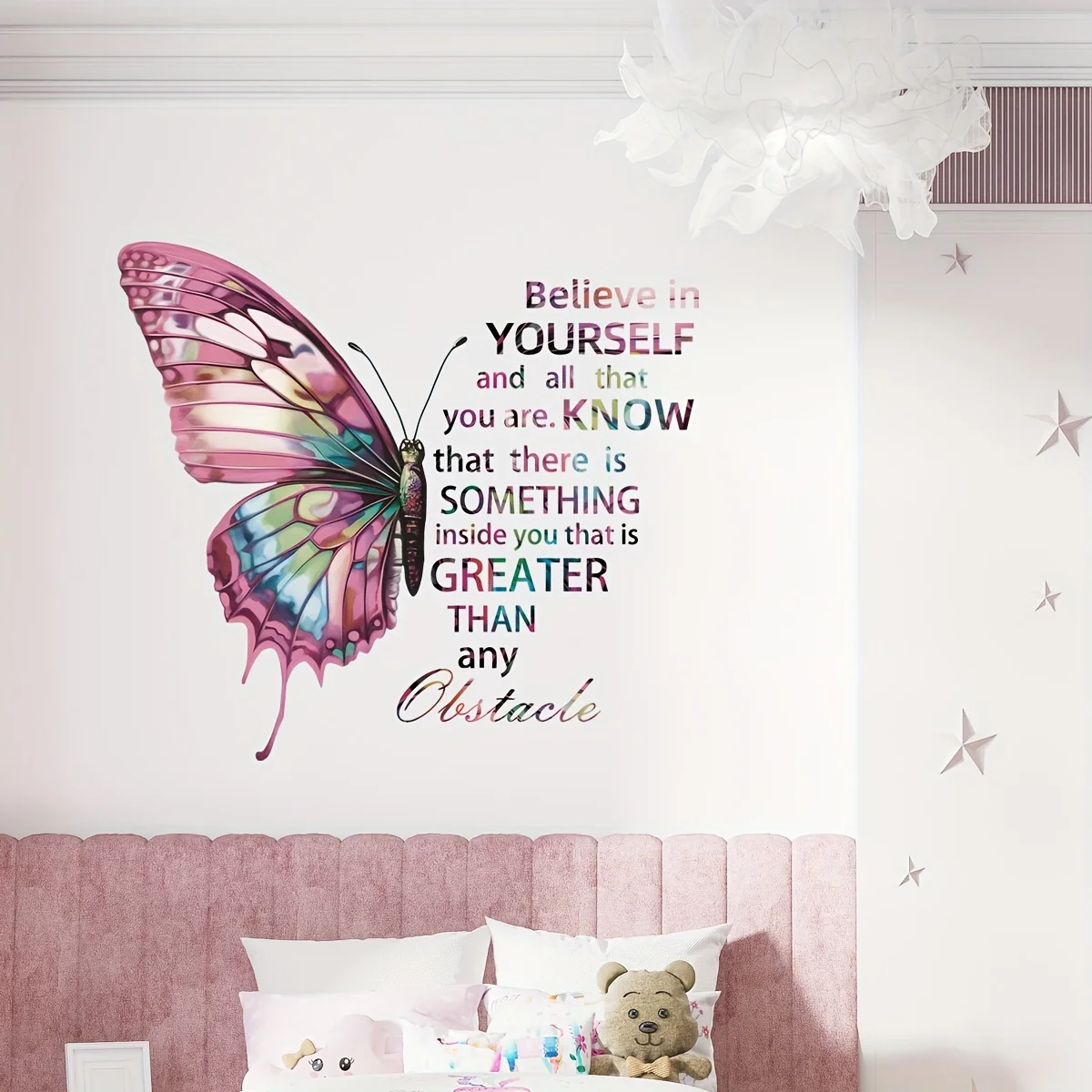 1Pc Colorful and Beautiful Butterfly Inspirational Wall Sticker, Self-Adhesive Pvc Home Decor Sticker, Suitable for Cabinets, Living Room, Bedroom, Dining Room, Bathroom, Entryway, Doors and Windows, and Wall Decals, Easily Create a Warm and Fun Space, a Creative and Thoughtful Gift for Family, Friends, and Loved Ones