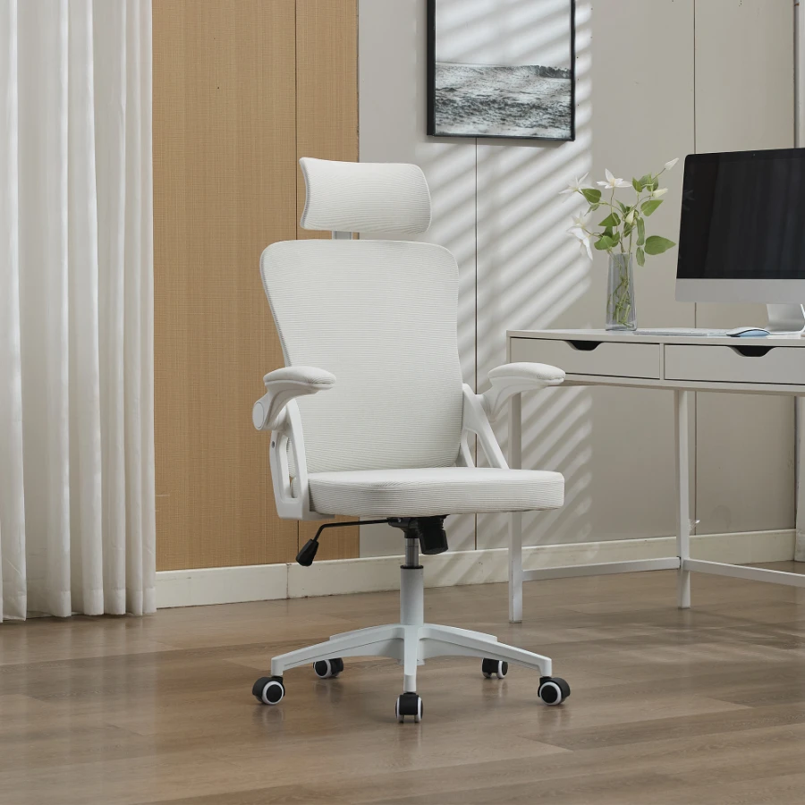 Chaise de bureau avec dossier et appui-tête en maille – ergonomique, soutien lombaire réglable – chaise de direction pour le bureau et la maison