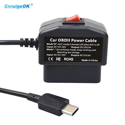 OBD USB C Power Cable OBD2 OBDII 12V 3A Output Type c 24 Hour Car Recorder Hardwired Line 3.5M for Dash Cam Car Camera