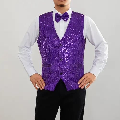 New Design Men Sequins Pattern Glitter Embellished V-neck Blazer Vest Male Evening Party Suits Plus Size hot - Image 6