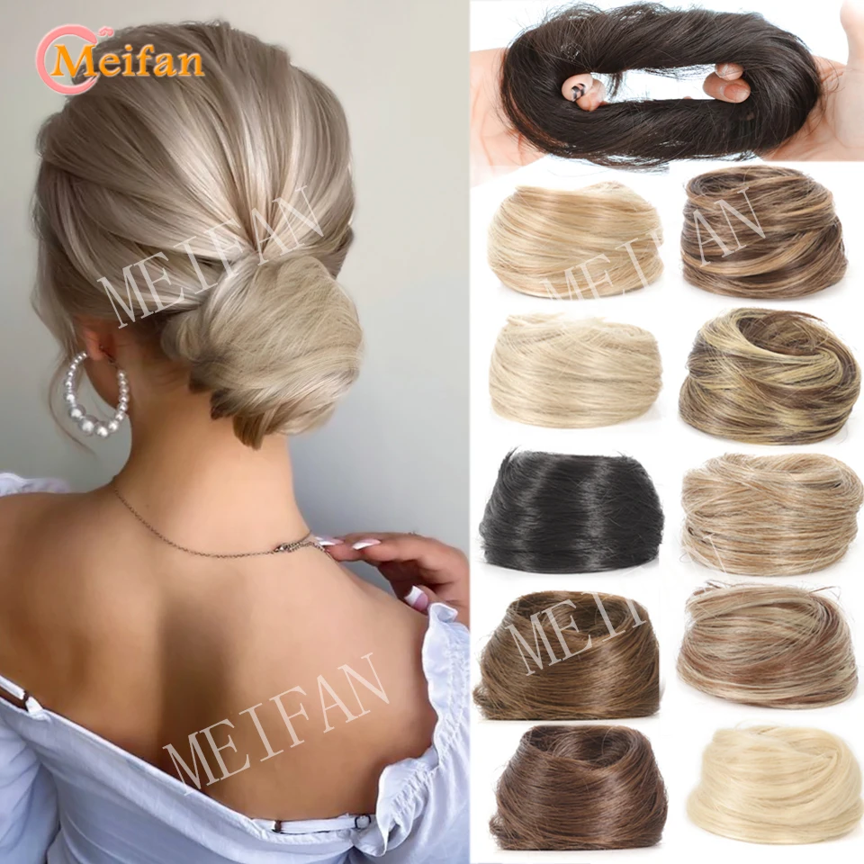 MEIFAN moño sintético banda de goma elástica moño de pelo falso Clip en la extensión de la cola del cabello Updo pieza de cabello cola de caballo para mujeres