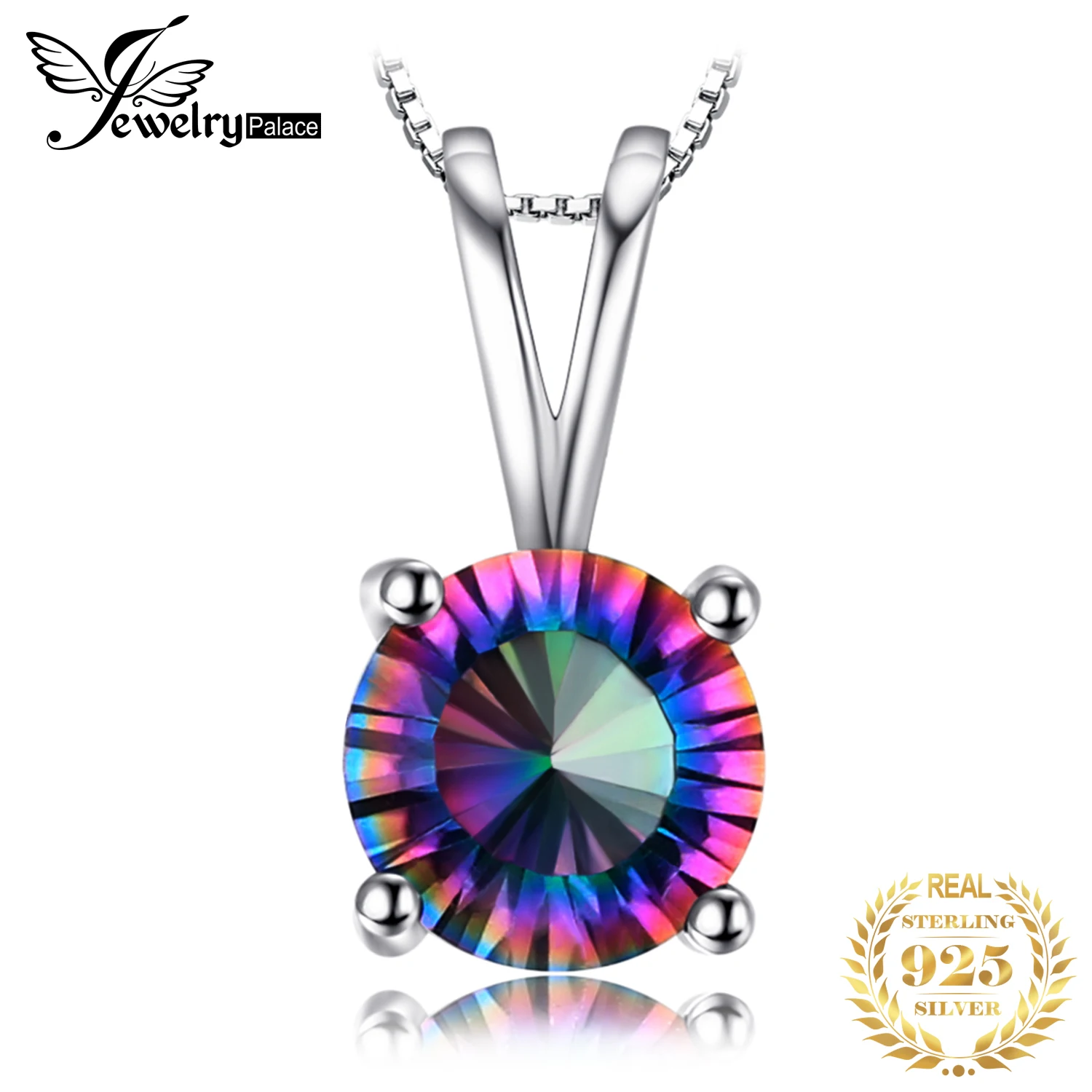 

JewelryPalace Natural Rainbow Mystic Quartz 925 Sterling Silver Pendant Necklace for Women Statement Gemstones Choker No Chain