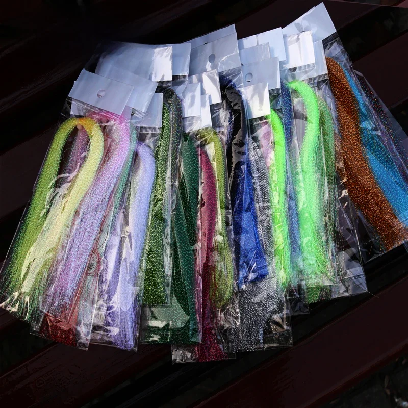 Bimoo 4Packs Flashabou Tinsel Fly Tying Crystal Flash for Jig Hook Lure Making Material Krystal Strands Gold Silver Rainbow Gree — zdjęcie 2