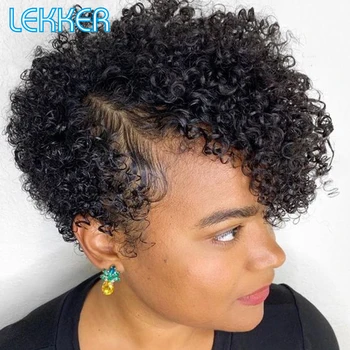 Lekker Pixie Kort Krullend Bob 13x1 Deel Lace Front Menselijk Haar Pruiken Voor Vrouwen Braziliaanse Remy Haar lijmloze Wear Go Natuurlijke Pruiken