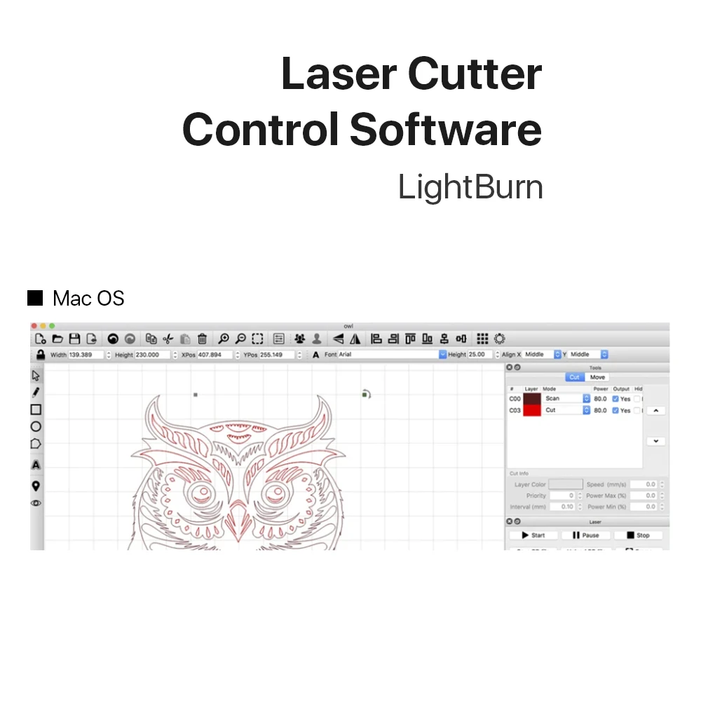 آلة النقش بالليزر LightBurn G-code برنامج التحكم في مفتاح الترخيص آلة النقش بالليزر LightBurn تدعم أنظمة Mac وWindows