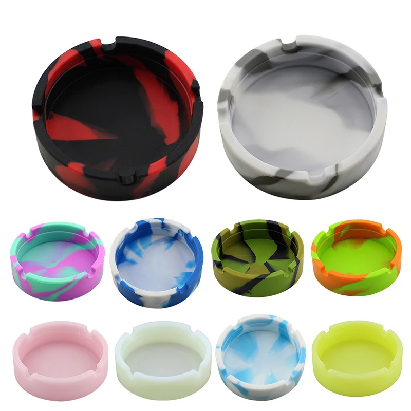 Round Luminous Silicone Ashtray for Cigarette Portable Soft  Ash Tray Light in the Dark Gifr for Smoker