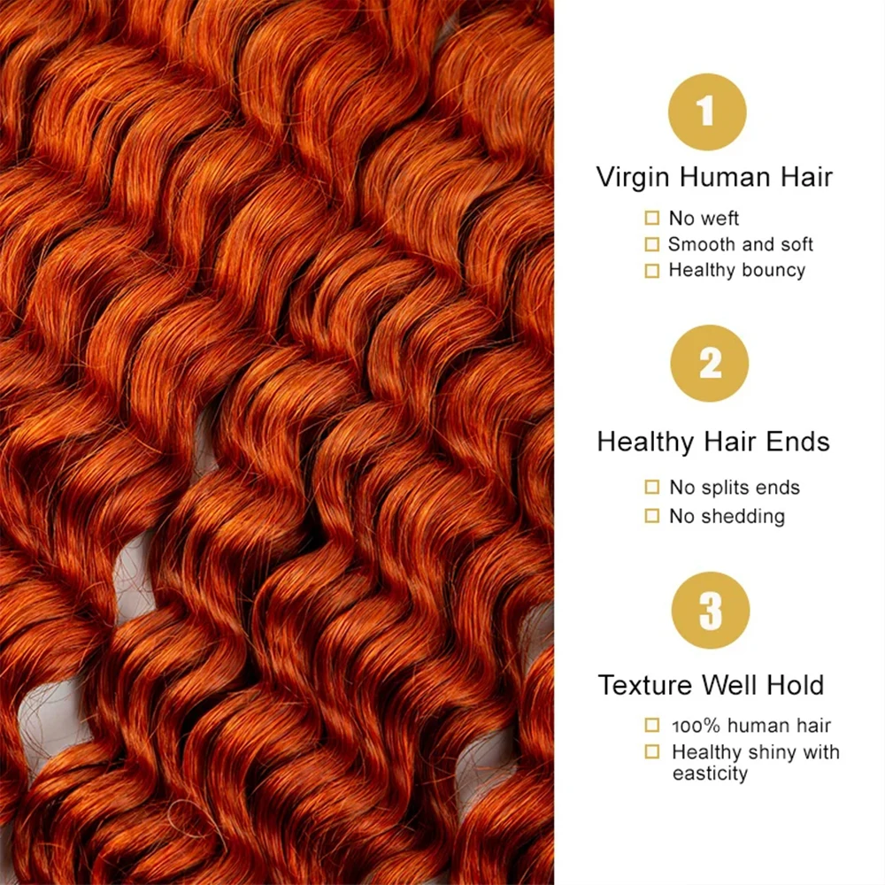 Gember Boho Vlechten Menselijk Haar Diepe Golf Bulk Vlechten Haar 100% Menselijk Haar Geen Inslag Braziliaanse Remy Vlechten Hair Extensions