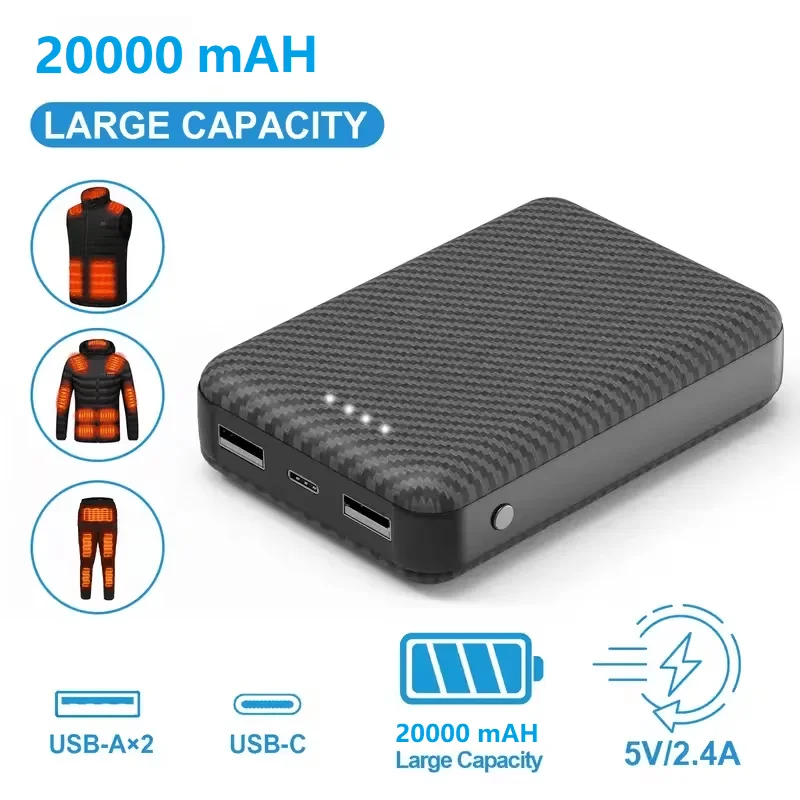 

20000mAh Power Bank Heated Vest 5V 3A Output Power Bank Heated Jacket Battery Charger External Battery For Heating Scarf Socks