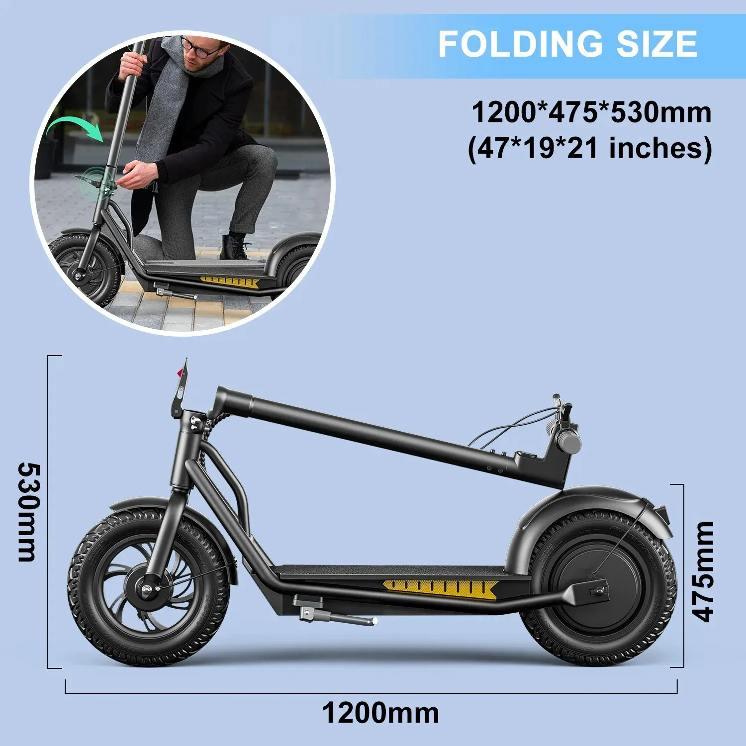 EU new 12 inch road tyre adult city electric scooter Max speed 40KM/H 800W dual motors 36V-15AH large battery Foldable storage