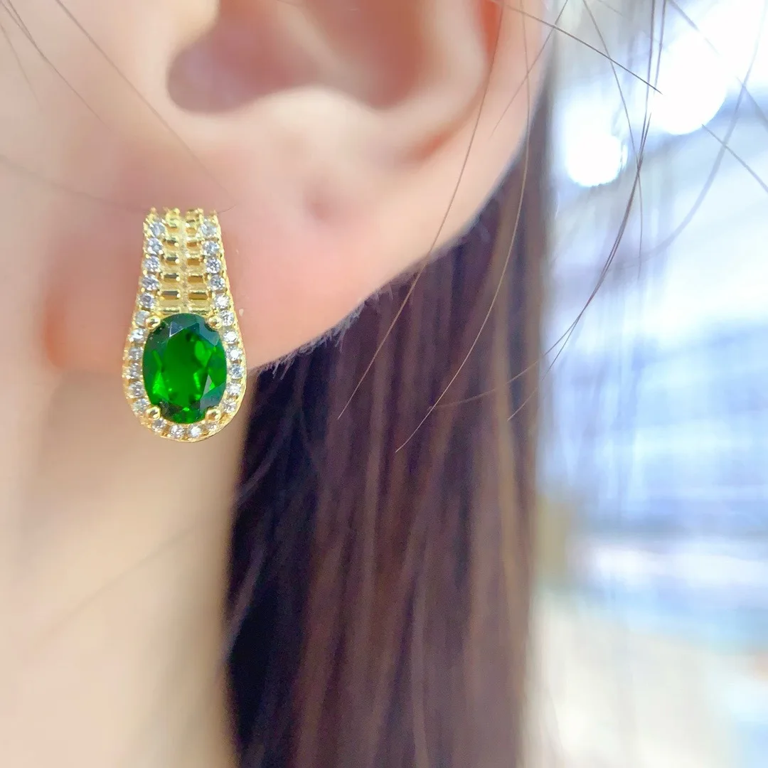 KJJEAXCMY boutique jewelry natural diopside women's earrings 5x7mm electroplated 18K gold luxury gift for girlfriend's birthday