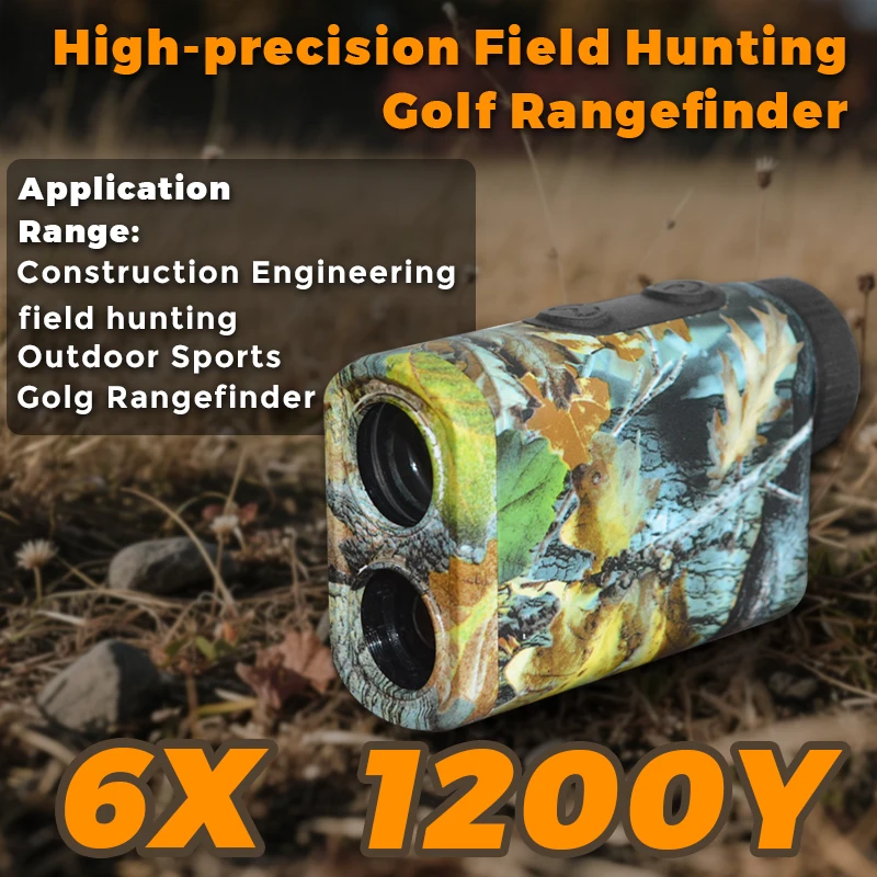 

(USA Stock) Laser Hunting Rangefinder 1200 Yards 6X with Slope Flag Lock Vibration HuntingGolfing Range Finder Camouflage 750mAh