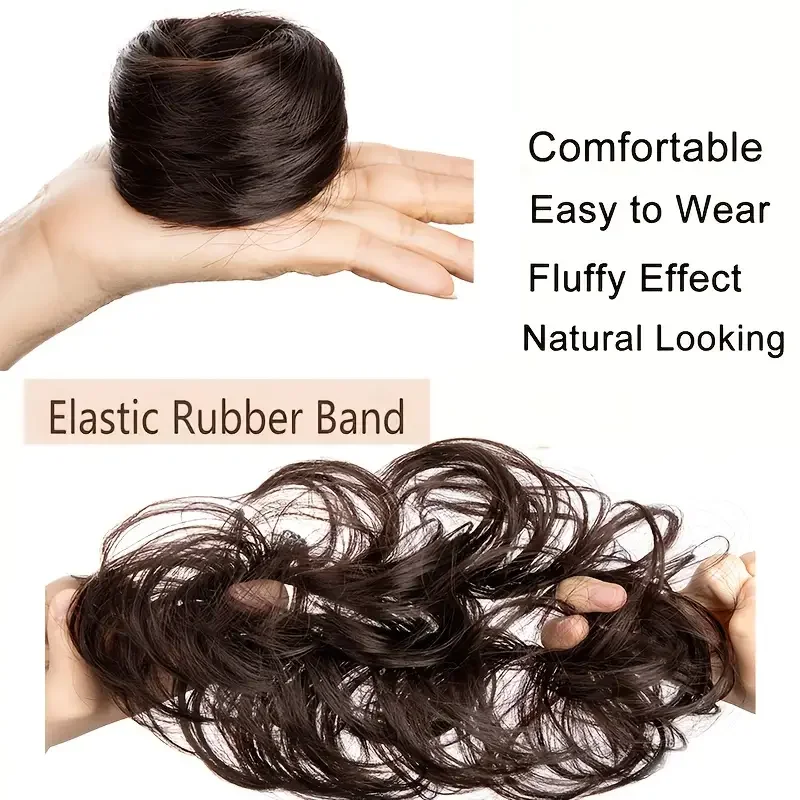 Straight Synthetic Messy Bun Hair Piece Natural Looking Chignon Hair Extension With Mini Rubber Band Scrunchies Donut Wig Hair