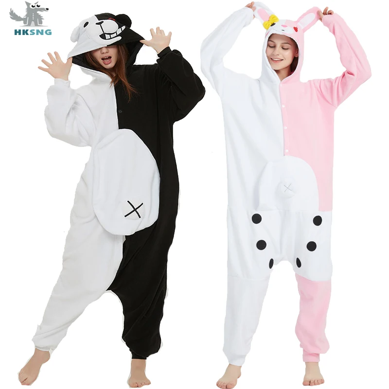 

HKSNG Adult Monomi Bear Kigurumi Onesies Cosplay Costume Anime 3D Monokuma Pajamas Halloween Party Jumpsuits Pyjamas Suit