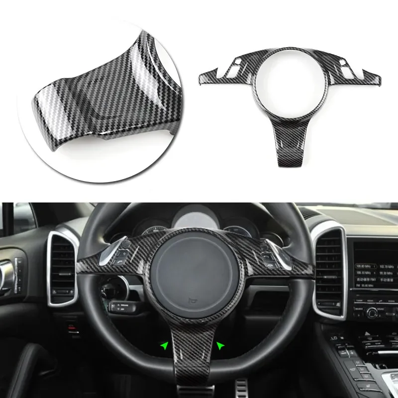 ABS Carbon Fiber Texture Car Inner Steering Wheel Protective Cover Trim For Porsche Cayenne 2011 2012 2013 2014 2015 2016 2017 — zdjęcie 2