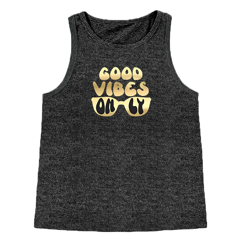 Good Vibes Only Face Fash Sports Print Women's Tank Top Loose O Neck Sleeveless Casual Tank Top Women's Clothing