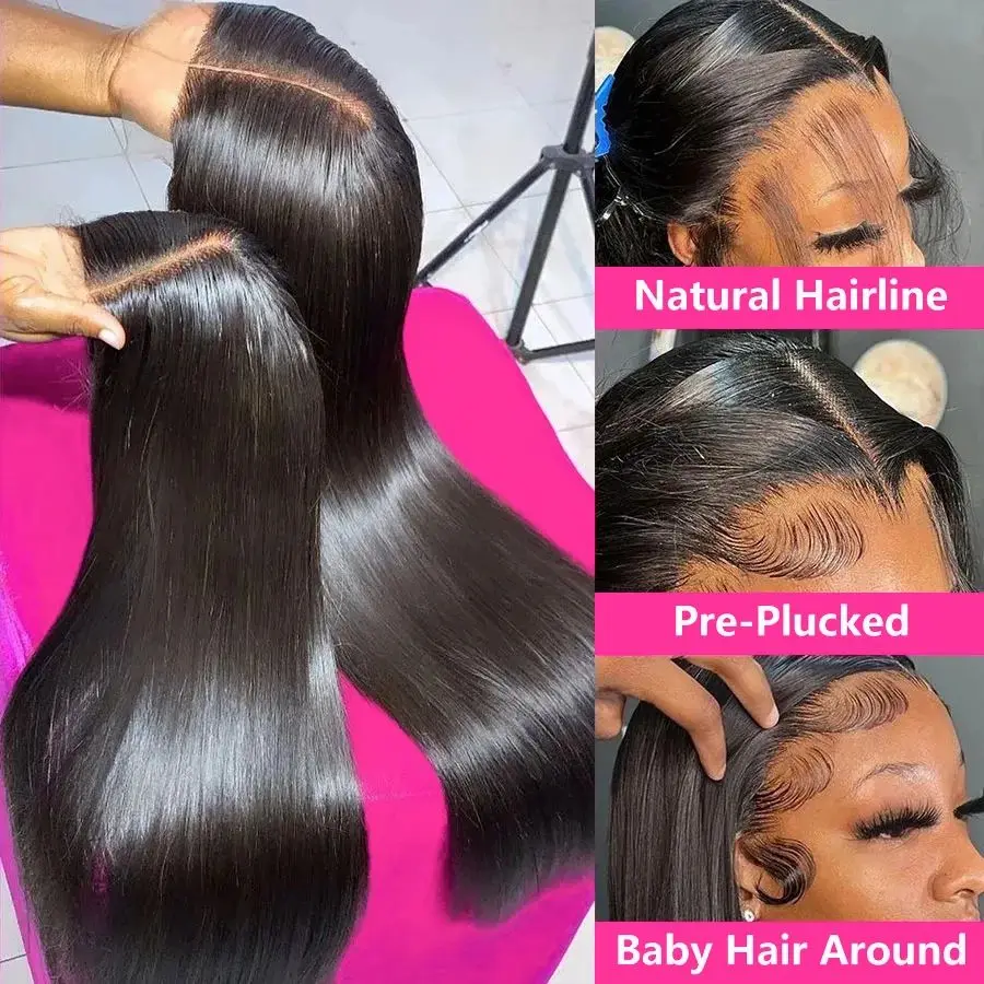 Perucas Bone Straight Lace Frontal, Perucas Pré-Arrancadas Glueless, Pronto para Vestir, Feito e em Movimento, 100% Cabelo Humano, 13x4 HD