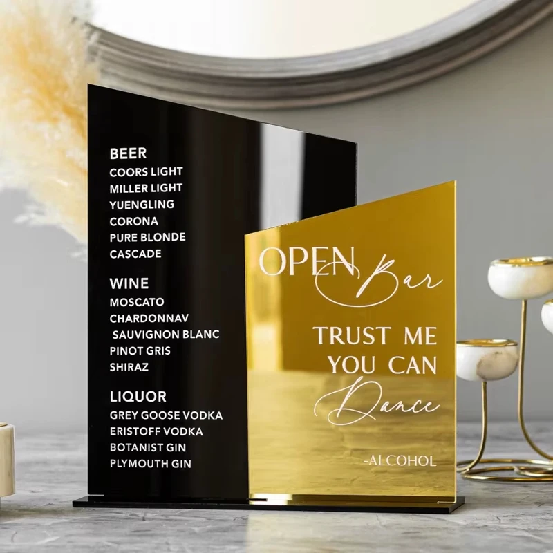 

Black and Gold Mirror Bar Menu Open Bar Wedding Sign Wedding Cocktails Bar Sign Signature Drinks Sign Black wedding bar sign
