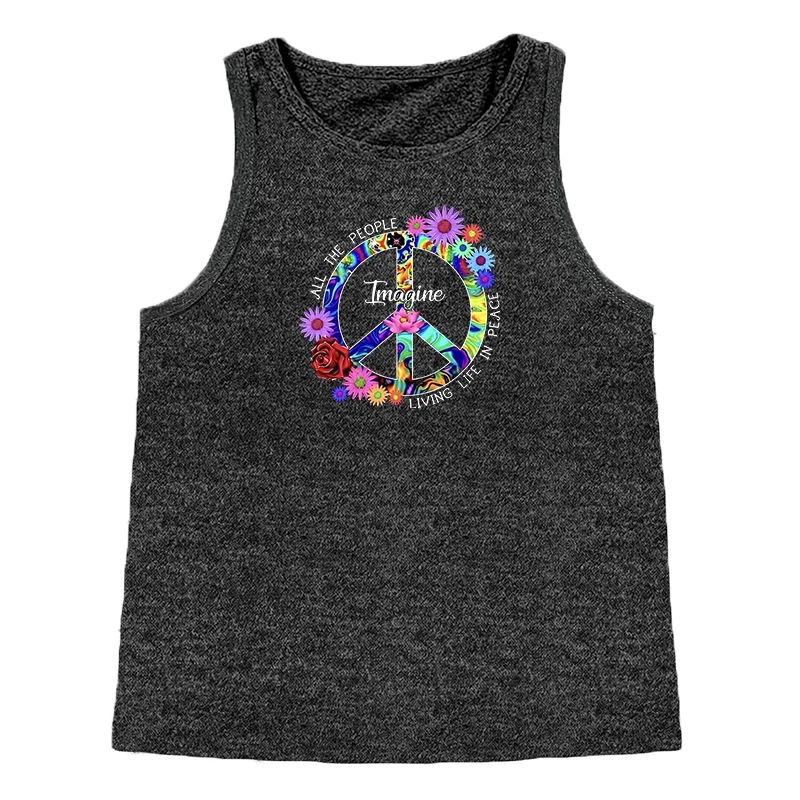 All The Pecple Imagine Peace Sports Printed Women's Tank Top Loose O Neck Sleeveless Casual Tank Top for Women's Clothing