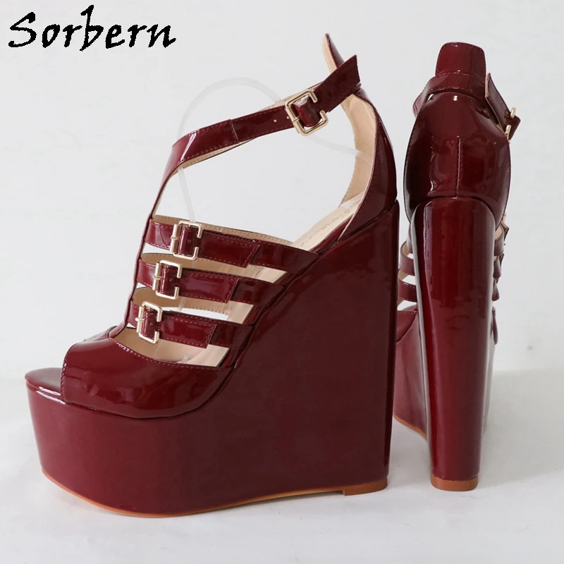 Sorbern Fashion Wedge Sandals Women Fetish Platform 20Cm High Heel Summer Shoes Gladiator Style Unisex Custom Large Size 46