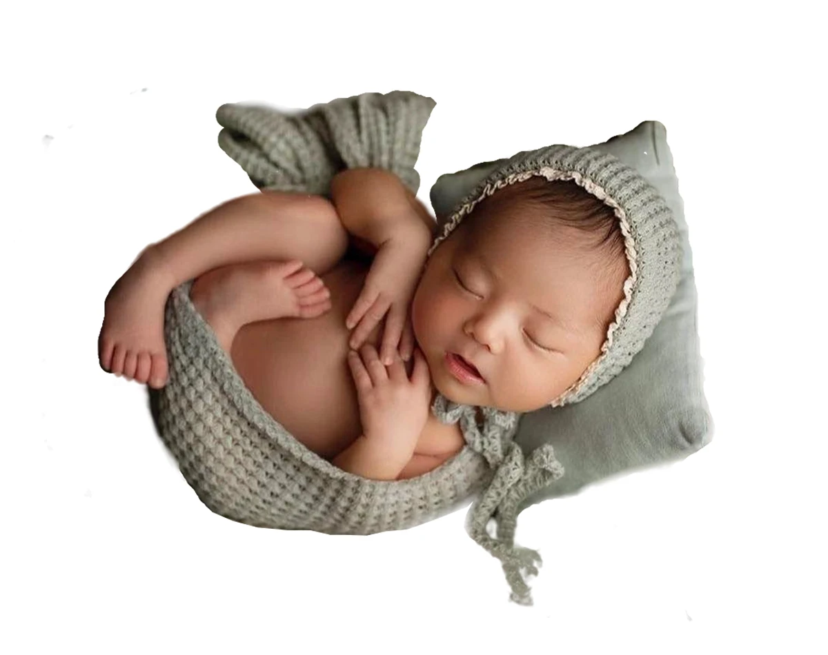 Newborn Photography Props Wrap Hat Set Knitted High Strechable Fabric Photoshoot Accessories Bebe Shooting Cute Bonnet Fotoshoot