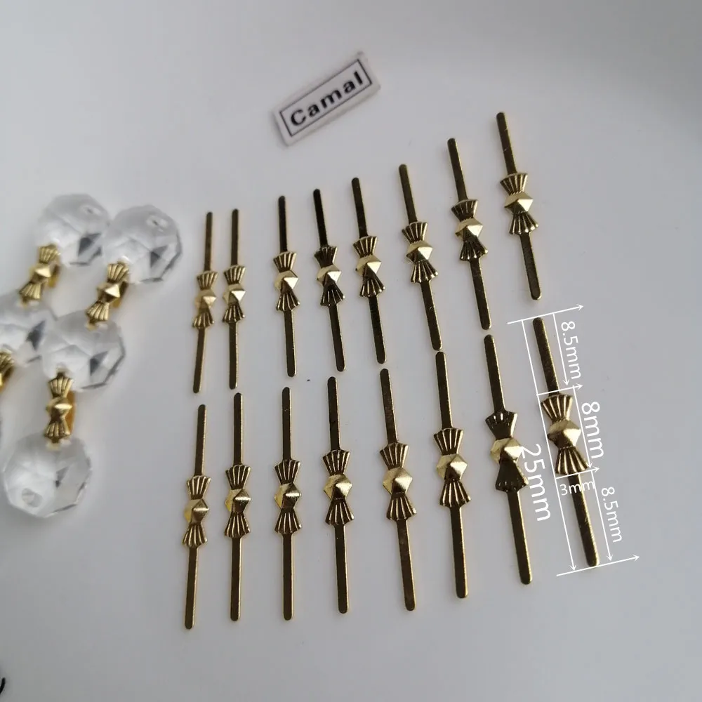 Camal 100pcs 25mm Gold Metal Butterfly Buckles Bowtie Connectors Pins For Crystal Prism Beads Chandelier Pendant Lighting Parts