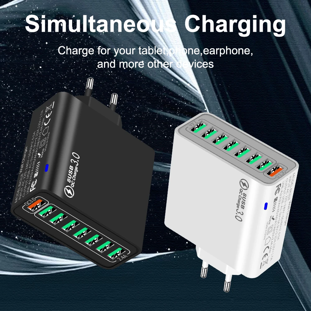 8 In 1 65W USB EU/US/UK/KR Plug Charger Fast Charge Phone Charger Wall Adapter For iPhone Samsung Xiaomi Multi Port image 4