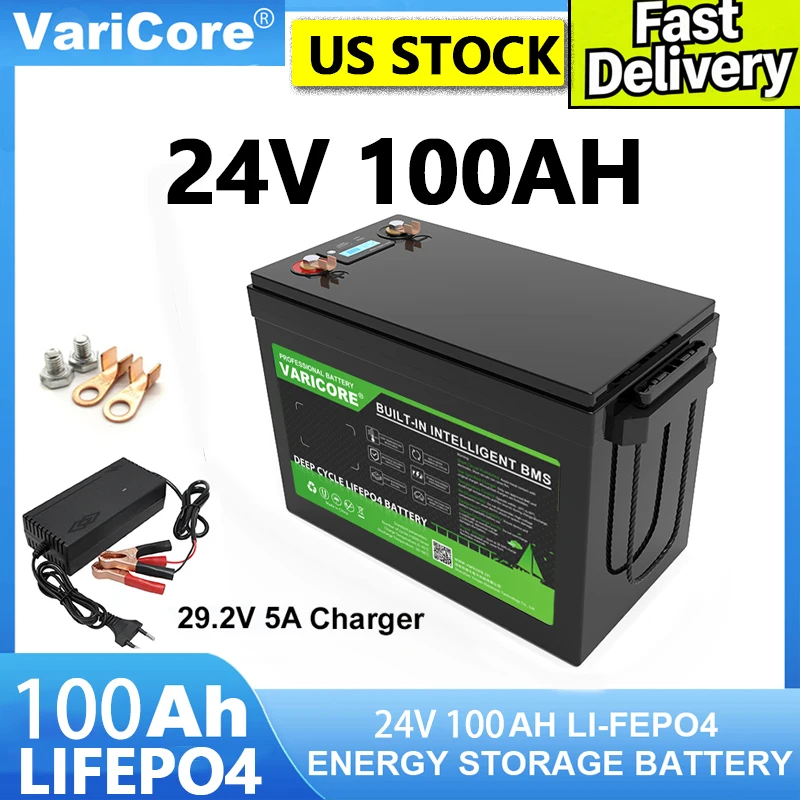 Pacco batterie LiFePO4 25,6V 100Ah 8S con BMS integrato, batteria al litio ferro fosfato a ciclo profondo per accumulo di energia solare, camper, barche, sistemi off-grid e alimentazione di emergenza