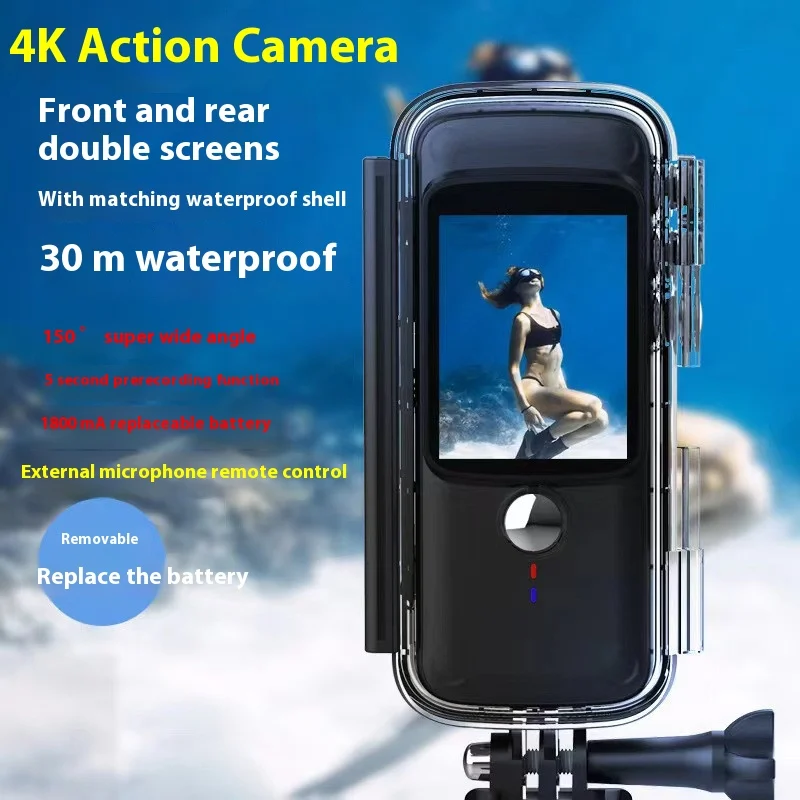 

Waterproof Dual Screen Action Camera 4K Anti-Shake Vlog Outdoor Cycling Tour 5K Ski Pre-Recording Camera