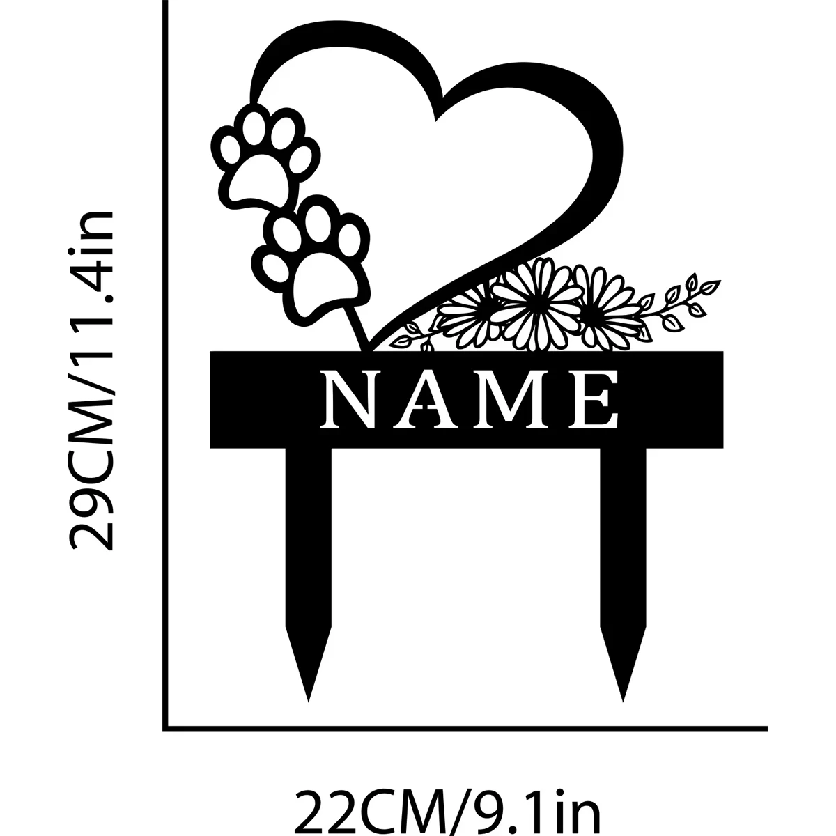 Custom Personalized Heart with Dog Paws Memorial, Metal Dog Pet Memorial Marker, Metal Dog Garden Stake Sign, Custom Dog Name image 4