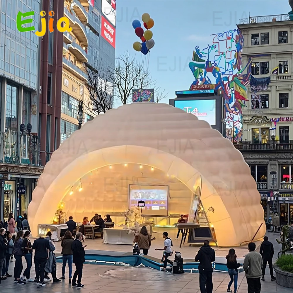 Voorraad 4.5m Commerciële Opblaasbare Party Iglo Dome Marquee Luifel Witte Nachtclub Tent Met LED Verlichting Voor Camping Party Event