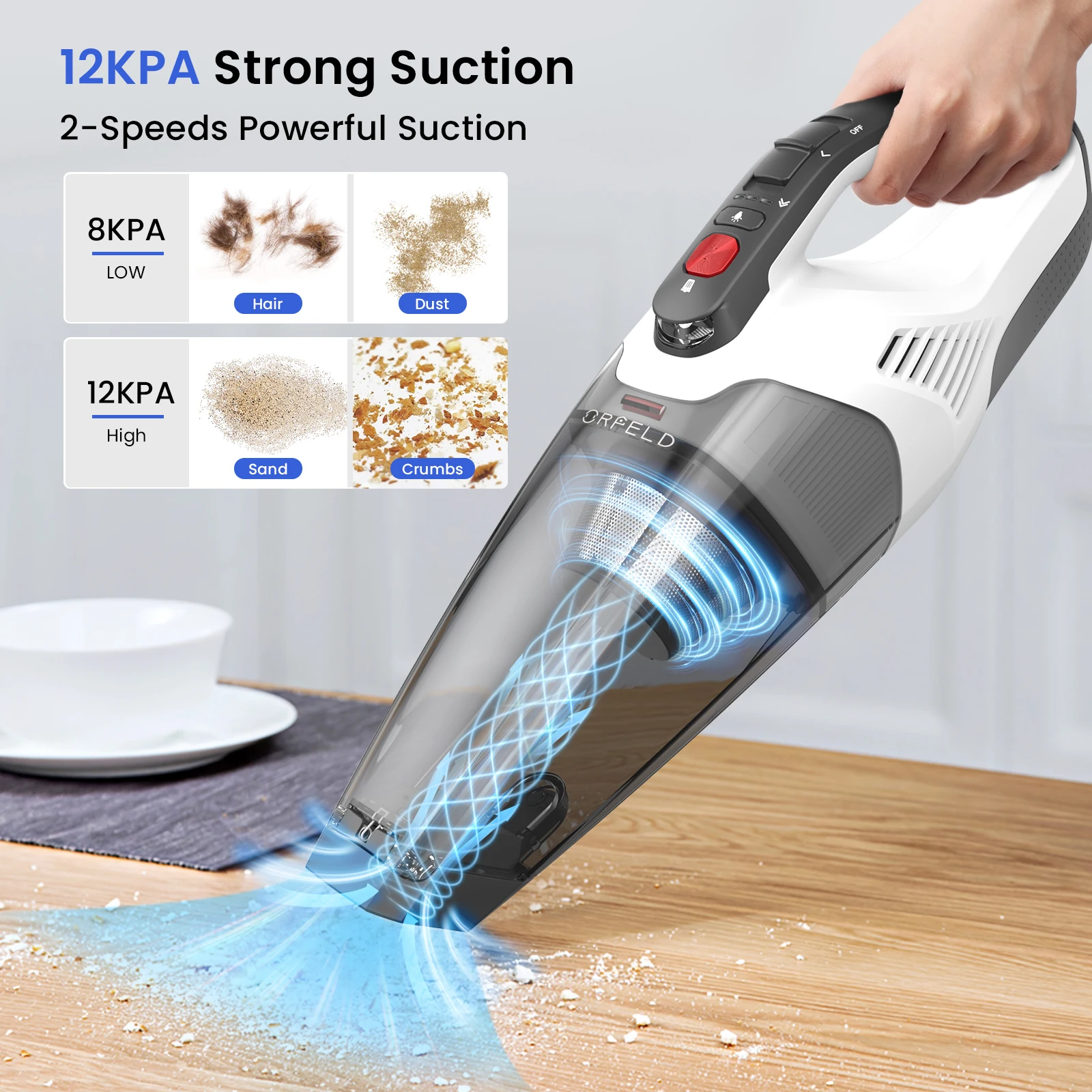 

Handheld Vacuum Cordless, 12KPA Strong Suction Hand Held Car Vacuum Cleaner Portable with Multi-Nozzles & Washable Filter