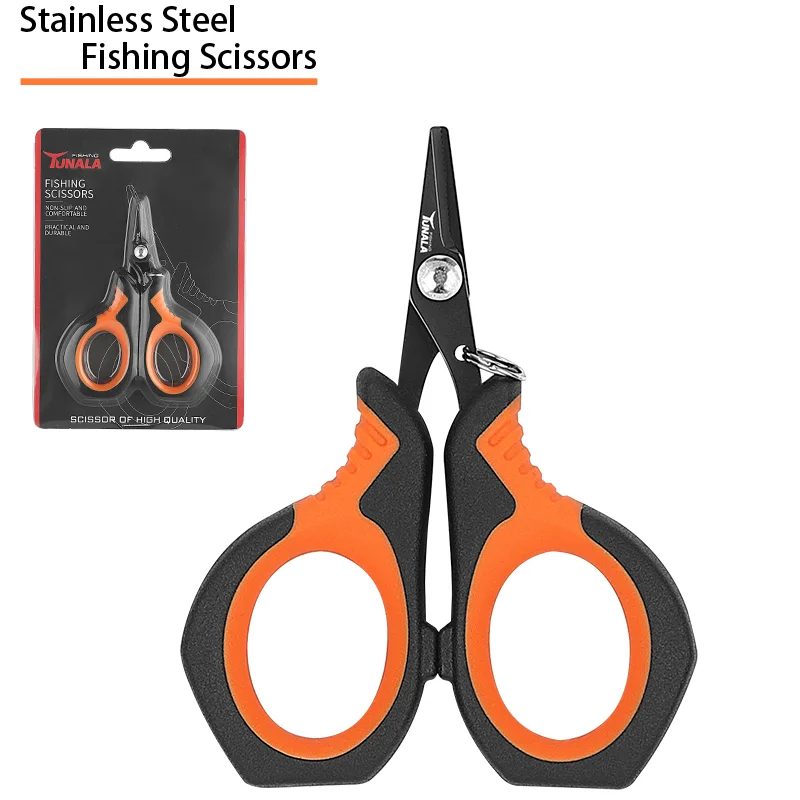 Stainless Steel Fishing Scissors, Serrated Titanium-Coated Blades, Non-Slip Handle, Braided Line Cutter for Saltwater/Freshwater