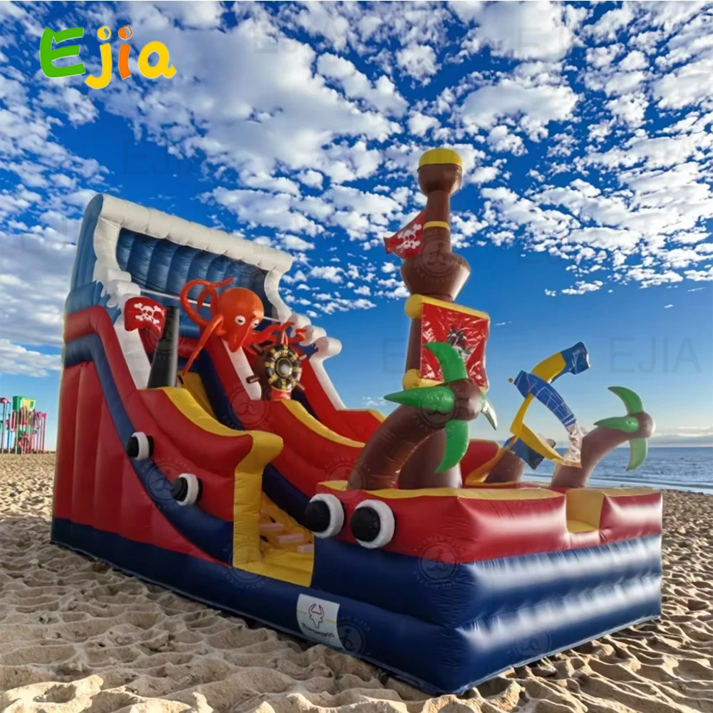 Giant Pirate Octopus opblaasbare glijbaan springhuis waterglijbaan voor kinderen en volwassenen (met ventilator), buiten en binnen nat en droog combo