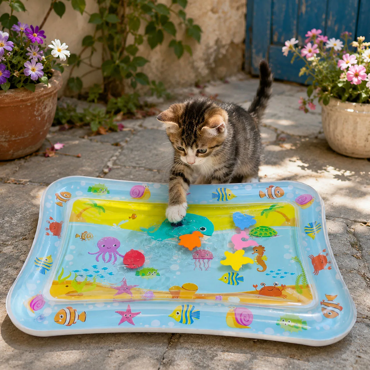 1 Stück Verdickte Katzen-Wasserbettmatte Sensorische Spielmatte Quadratische Sensor-Kühlmatte für Haustiere zum Spielen und Schlafen für Alle Jahreszeiten – Detail 4