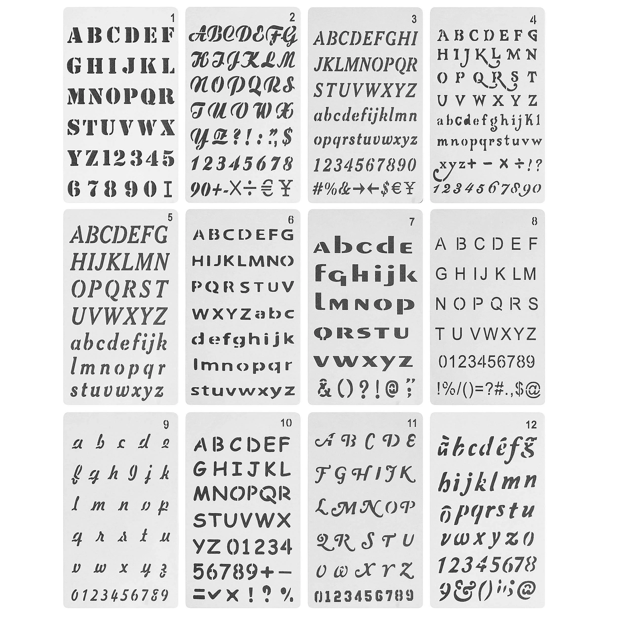 12-Pack English Alphabet Stencil Templates Art Letters Painting on Wood, Reusable Stencil Crafts Drawing Templates for DIY