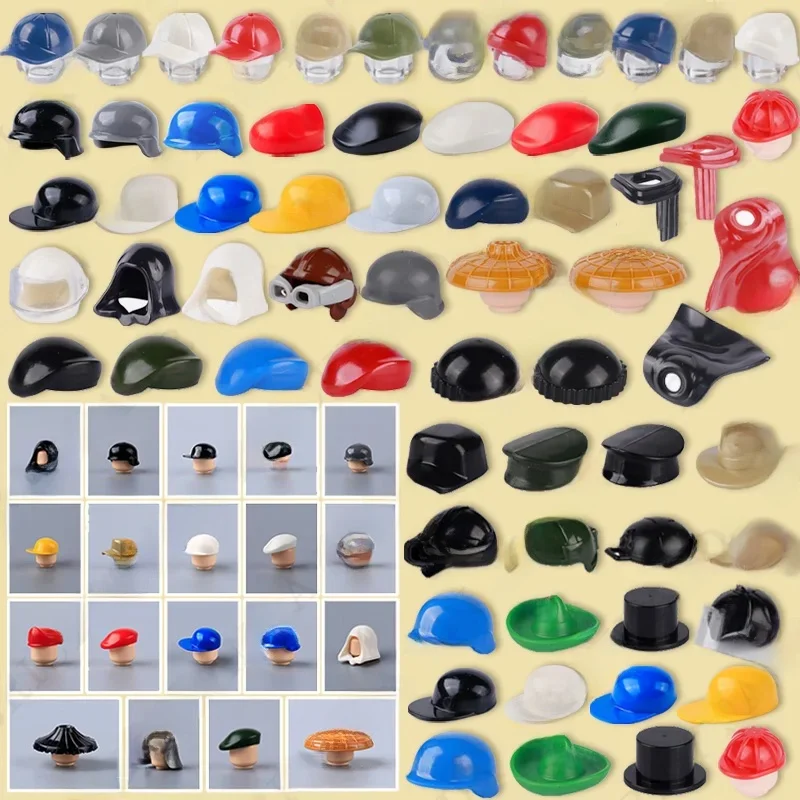 MOC City – figurines de soldats militaires, bloc de construction de casque, chapeau de moto, blocs de construction, accessoires, cape, capuche, briques, jouets
