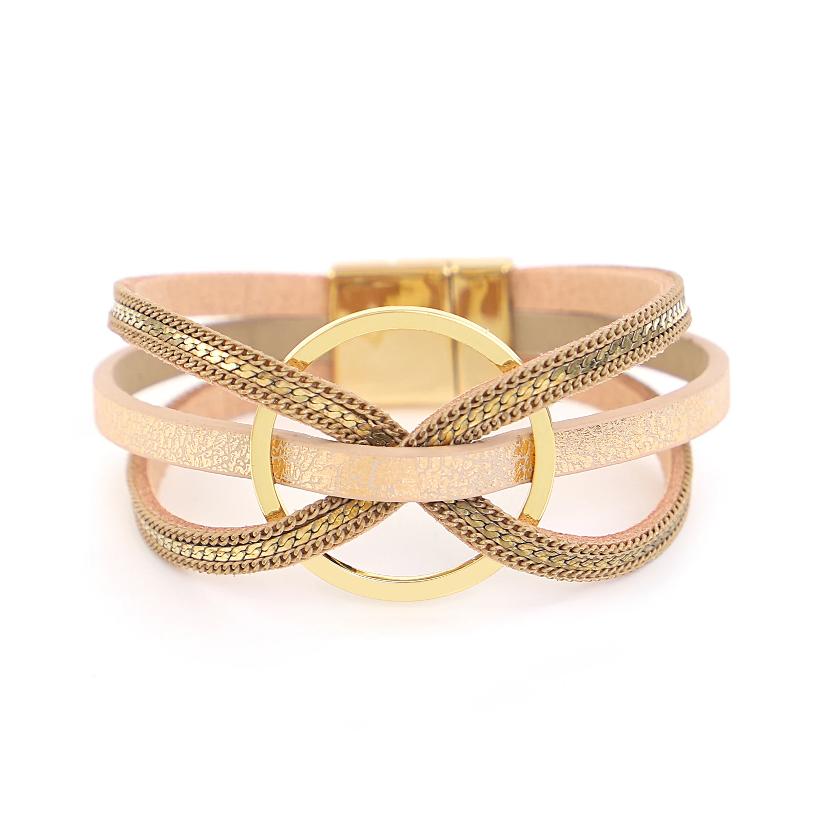 ALLYES Chic Cross Twist Leather Bracelets for Women Men Gold Color Circle Braided Bowknot Wrap Multilayer Bracelet Charm Jewelry