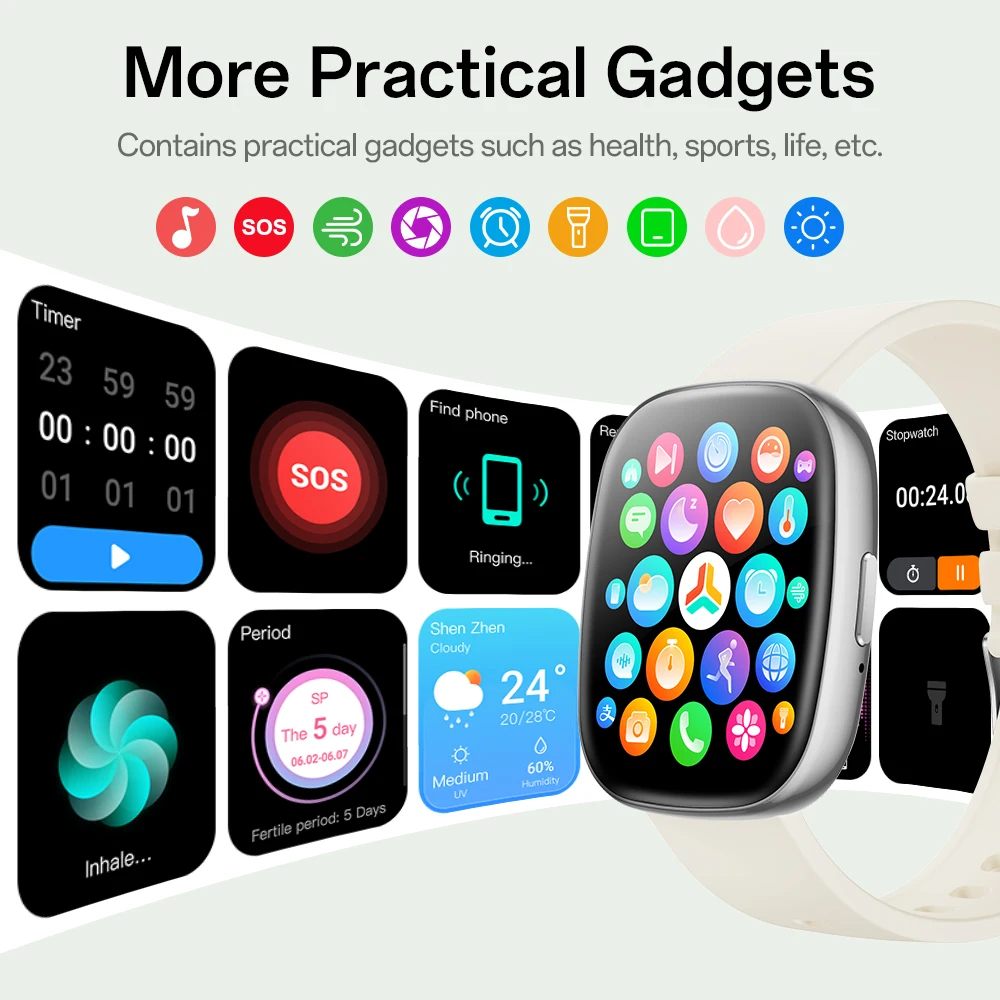 KHwatch Orologi da coppia Smart Watch 1.83 "Grande schermo Bluetooth Chiama record di ciclo mestruale IP67 Orologi da donna Orologi da uomo S6