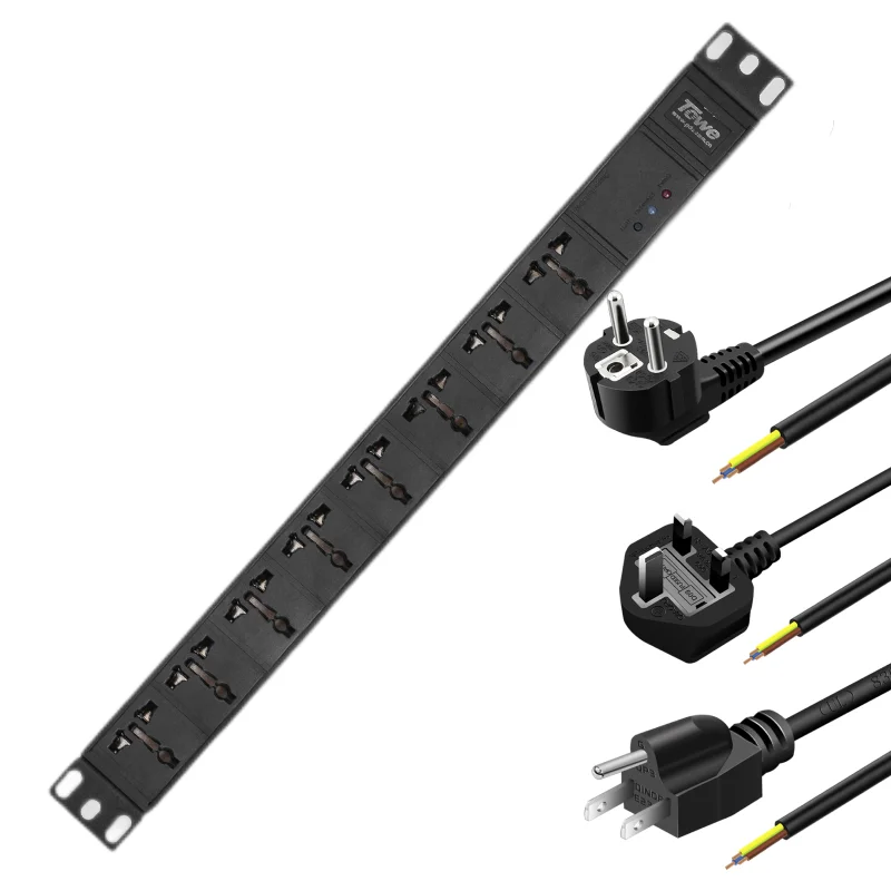 

1U 19 inches Rack Mount Universal 10A PDU Power Strip 8 Outlets Socket US Plug Power Distribution Unit with Surge Protection SPD