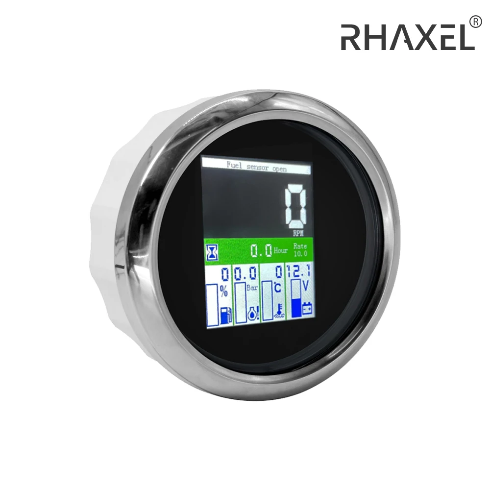 

RHAXEL Universal Digital GPS Speedometer Tachometer Water Temp Oil Pressure Fuel Level Gauge Voltmeter with Alarm 9-32V 85mm