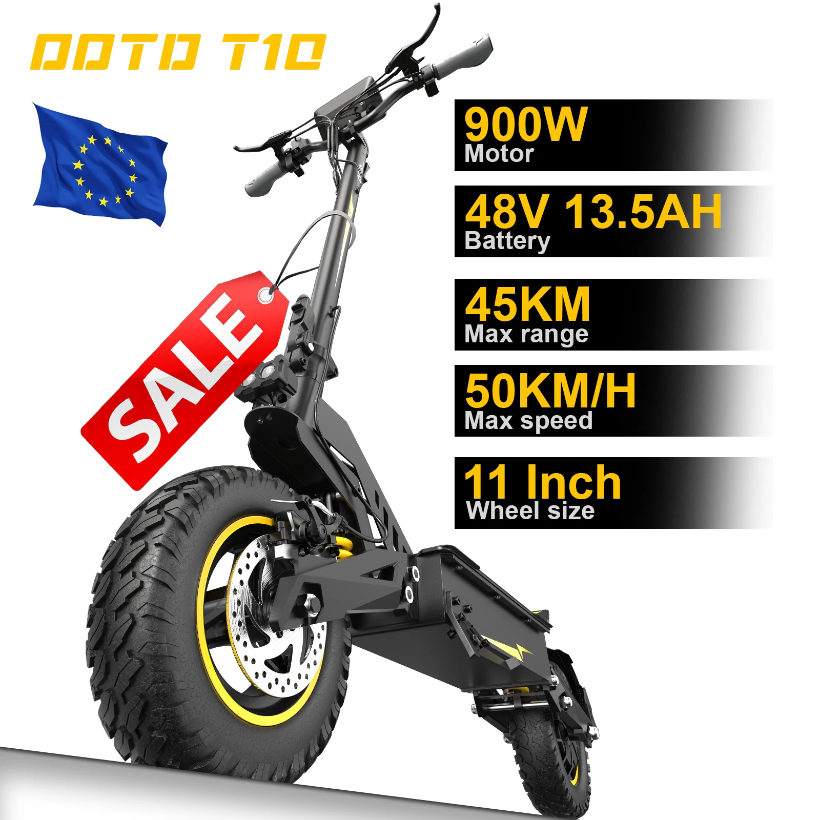 Scooter Eléctrico Ootd T10 de 11 Pulgadas con Motor de Vanguardia de 900W 48V 13.5Ah, Scooter Eléctrico Urbano con Juego de Luces LED