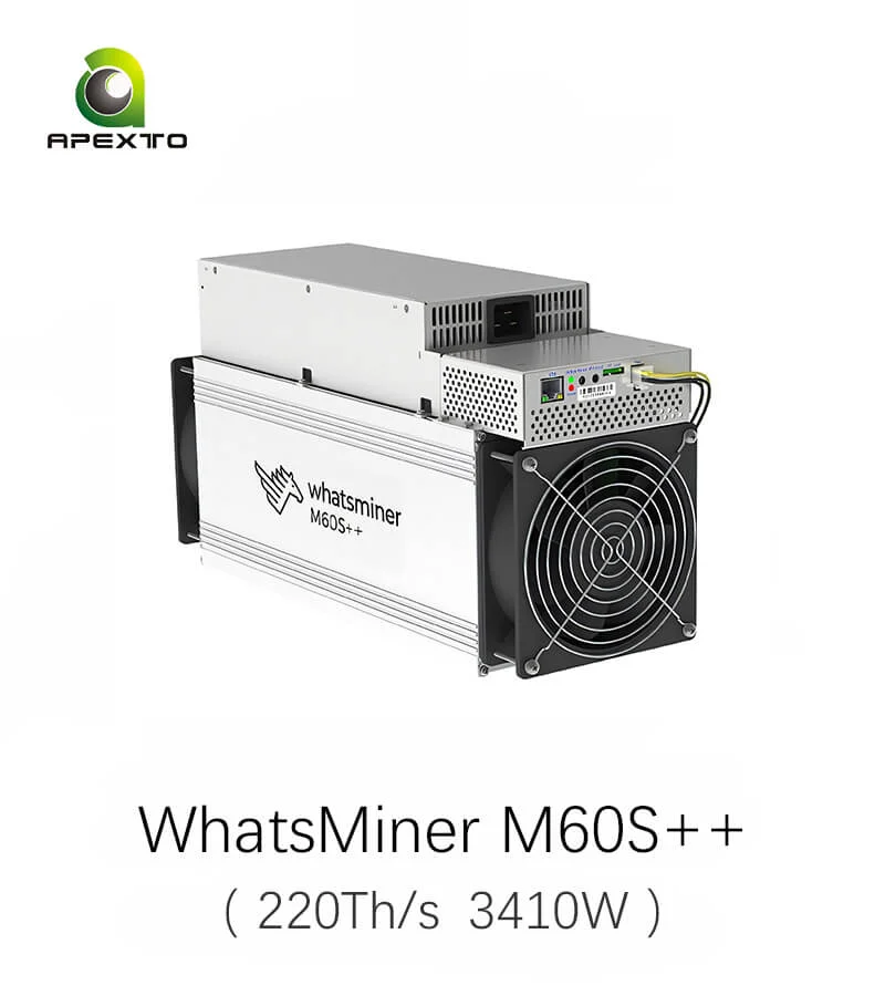 

AUTHENTIC MicroBT WhatsMiner M60S++ 220T 3410W Bitcoin Miner ORIGINAL