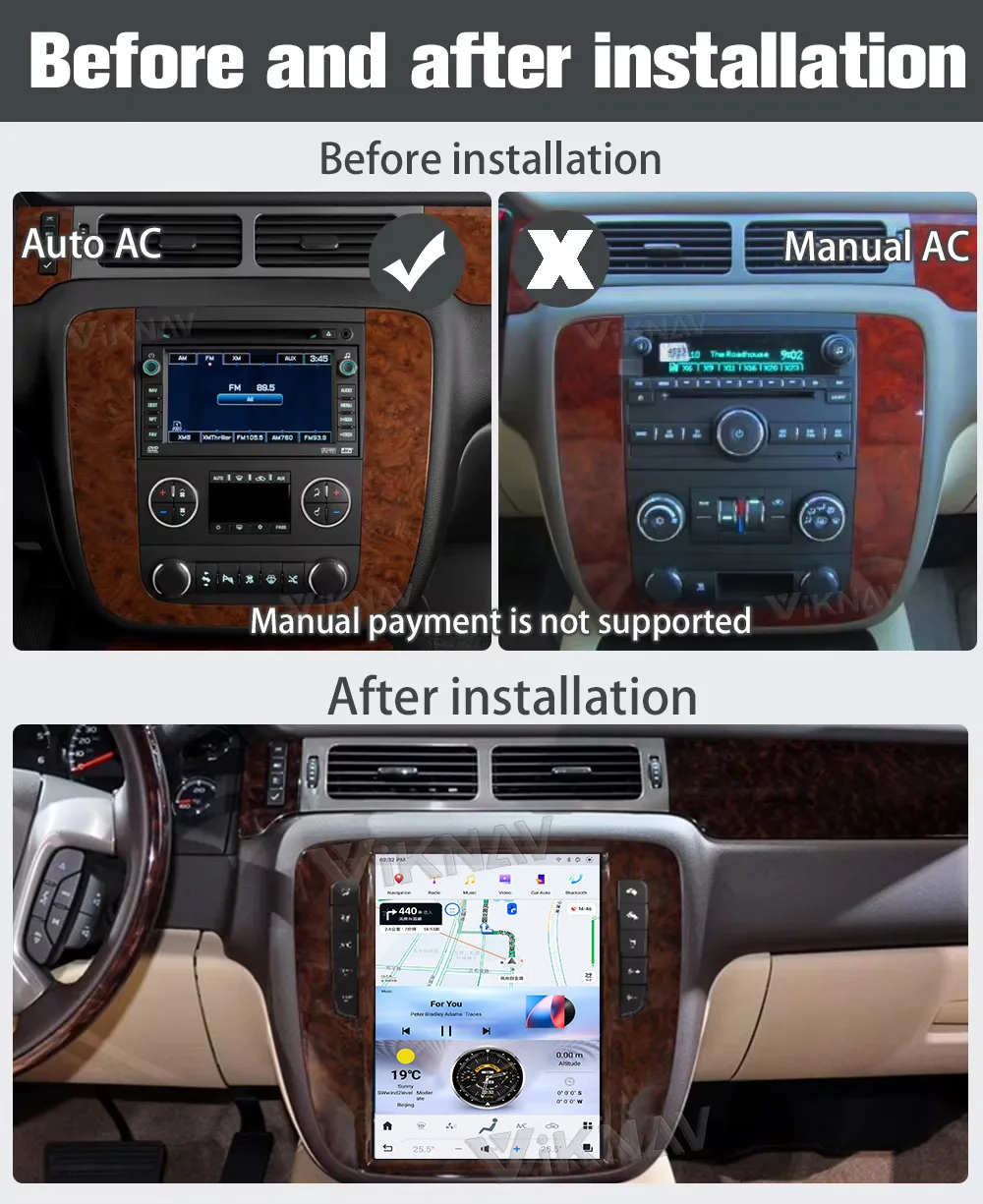 Viknav Upgrade Android For GMC-Yukon/Chevy Suburban Tahoe Auto AC 2007-2013 Car Radio GPS Multimedia Player Wireless CarPlay