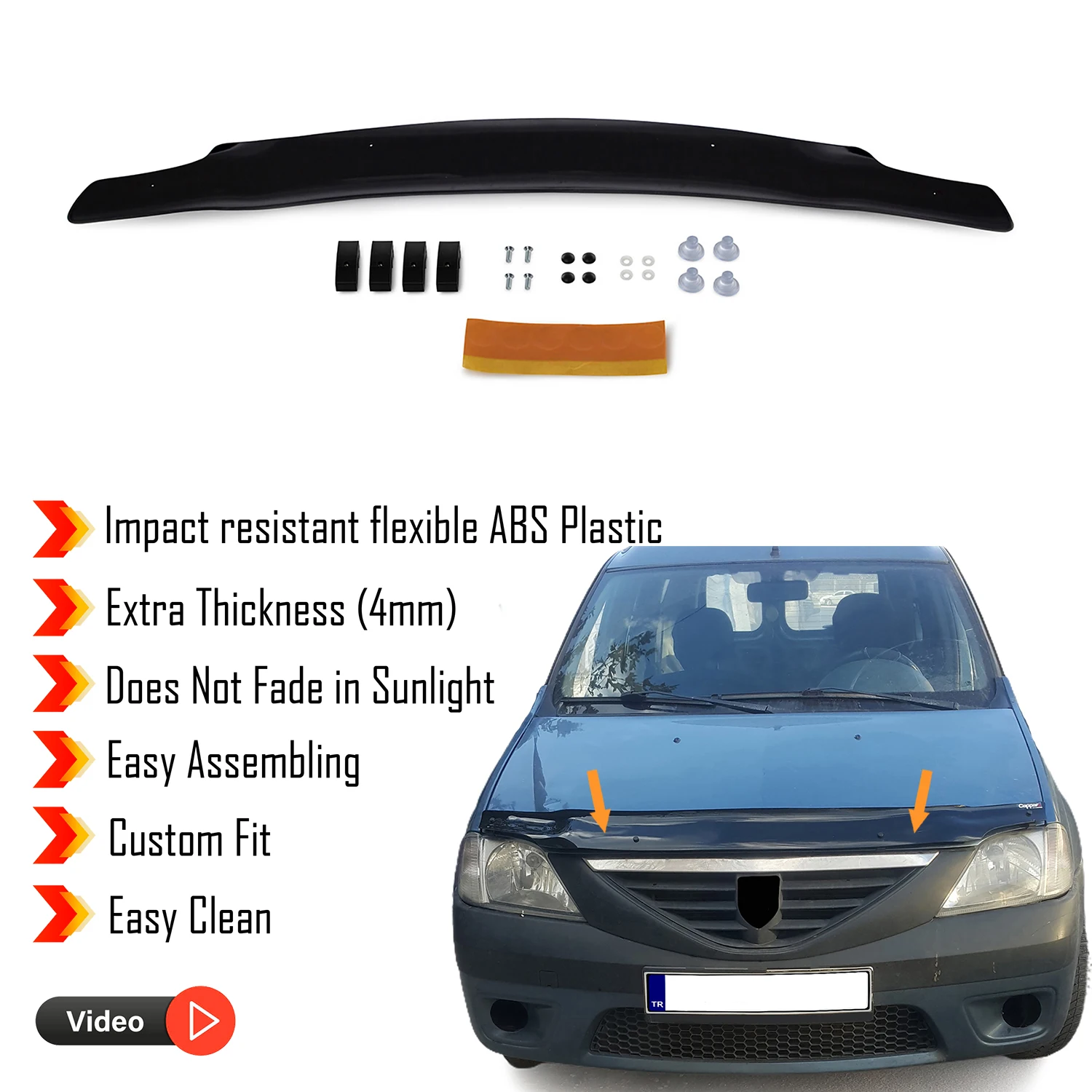 Hood Deflector Guard for Dacia Logan (2005-2012) - (SW) Bug Shield Bonnet Protector / 4 mm thickness and ultra-durable material