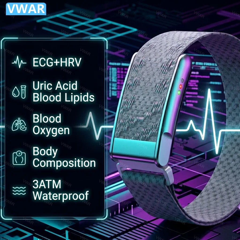 

VWAR MG Nursing Grade Smart Bracelet SpO2 Blood Lipid Uric Acid ECG+PPG Waterproof Band Body Temperature Sport Fitness Tracker