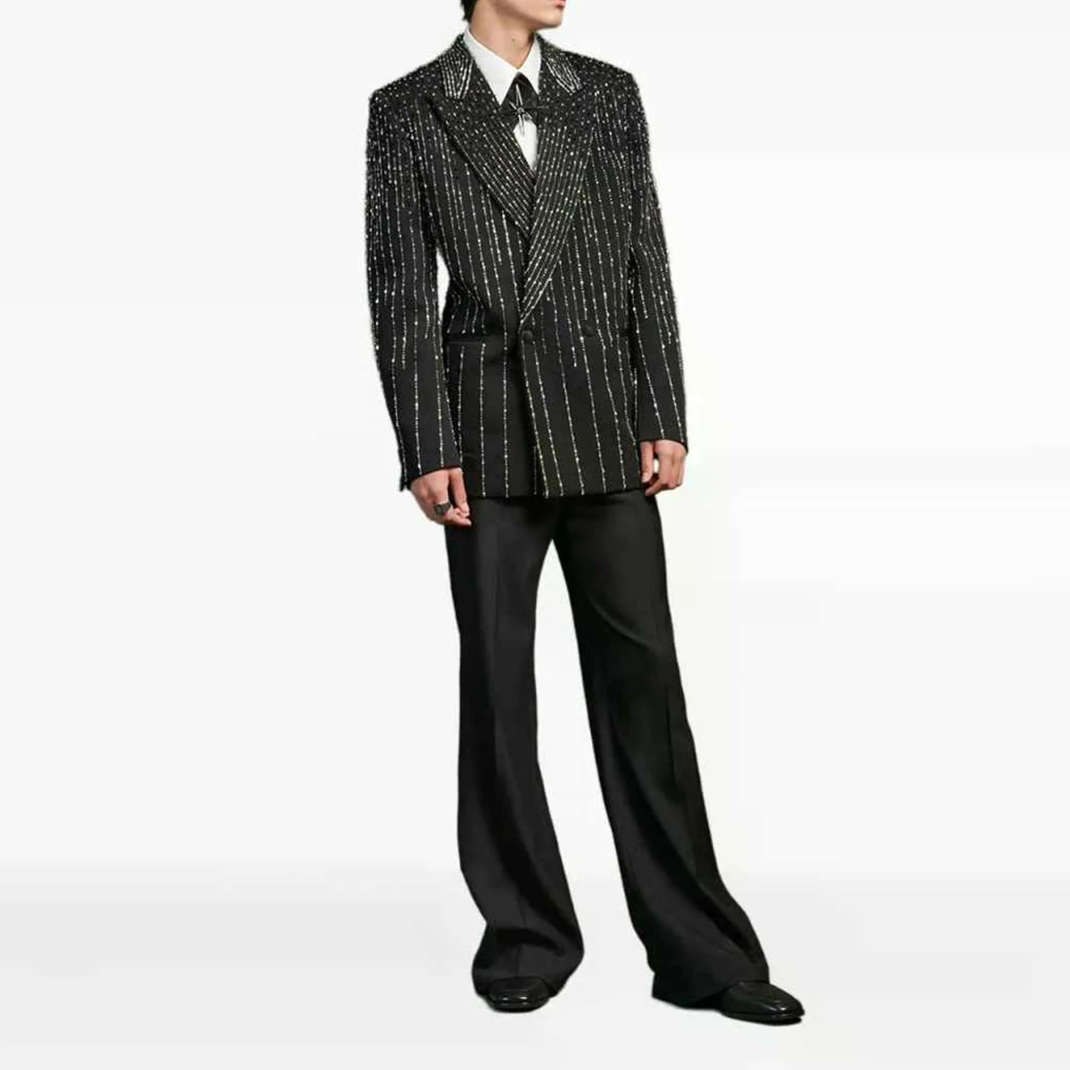 

Высококачественные мужские костюмы класса люкс с вышивкой бисером и кристаллами, свадебные смокинги для жениха, комплекты из 2 предметов, мужской блейзер для выпускного, приталенный костюм для вечеринок, Homme