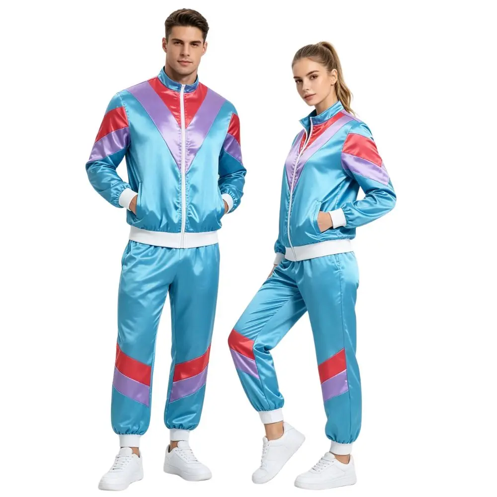 Retro 80s Costumes For Women Men Vintage Sportwear Tracksuit Jacket Shell Hip Hop Suit 90s 70S Outfit  Halloween Party Suits view 5